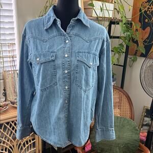 Men’s Banana Republic Blue Chambray Western Snap Up Denim Shirt
